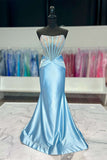 Beaded Corset light Blue Satin Mermaid Formal HZ0307