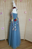 Blue Tulle A-line Formal Dress with Floral HZ0307