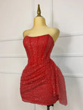 Glitter Strapless Bodycon Homecoming Dresses Pleated Cocktail Dress, HZ0307
