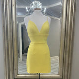 LTP1071,Simple homecoming dresses spaghetti straps v-neck short HZ0307