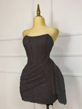 Glitter Strapless Bodycon Homecoming Dresses Pleated Cocktail Dress, HZ0307