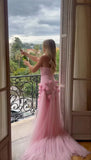 Sweetheart Pink Floral 3D Flowers Evening Prom Dresses With Side HZ0307
