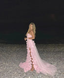 Sweetheart Pink Floral 3D Flowers Evening Prom Dresses With Side HZ0307
