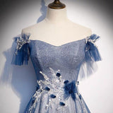 Navy Blue tulle long prom dress blue evening HZ0307