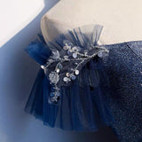 Navy Blue tulle long prom dress blue evening HZ0307