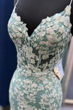Straps Sage Green Lace Appliques Mermaid Long Prom HZ0307