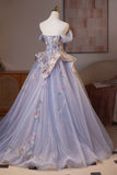 Off the ShoulderPurple Floral Embroidery A-line Prom HZ0307