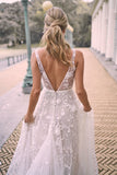 LTP0805,White long lace wedding dresses v-neck sweep train wedding HZ0307