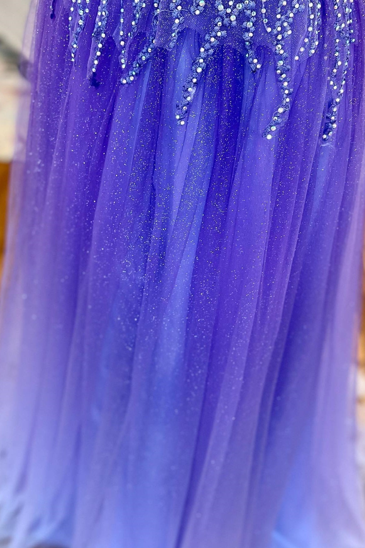 Beaded Purple Tulle A-line Long Formal HZ0307