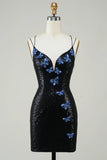 Black Glitter Tight Homecoming Dress with Sequins HZ0307