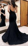 Black Mermaid Prom Dresses, Open Back Trumpet Evening HZ0307
