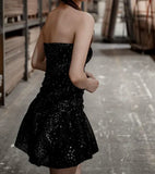 Black Strapless Sequin Homecoming Dresses, HZ0307