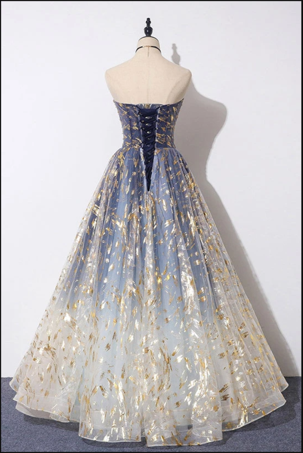 Blue Ombre Strapless Prom Dress - A-Line Tulle Evening HZ0307