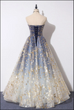Blue Ombre Strapless Prom Dress - A-Line Tulle Evening HZ0307