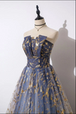 Blue Ombre Strapless Prom Dress - A-Line Tulle Evening HZ0307