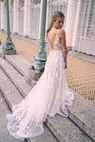 LTP0805,White long lace wedding dresses v-neck sweep train wedding HZ0307