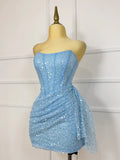 Glitter Strapless Bodycon Homecoming Dresses Pleated Cocktail Dress, HZ0307