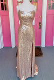 Champagne Sequin Mermaid Long Formal Dress with HZ0307