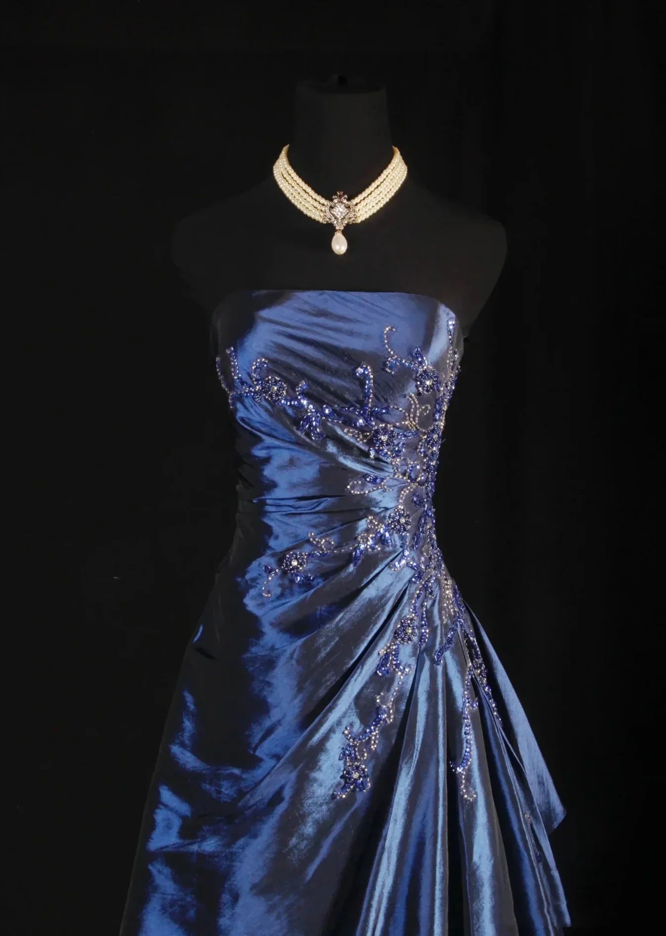 Classic Navy Blue Prom Dress, Vintage Long Party Dress, Beaded Luxury HZ0307