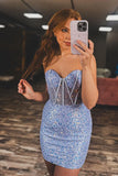 Classic Sequin Bodycon Homecoming Dresses Hot Pink Cocktail Dress, HZ0307