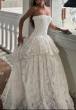 Classic White Lace Strapless Wedding Dresses Sleeveless Bridal HZ0307