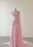 Classy A Line One Shoulder Pink Chiffon Evening Gown Prom Dresses , HZ0307