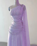 Classy A Line One Shoulder Pink Chiffon Evening Gown Prom Dresses , HZ0307