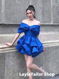 Elegant Royal Blue Bubble Off Shoulder Cheap Short Homecoming Dresses, HZ0307