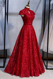 Elegant High Neck Grey Sequined Long Evening HZ0307