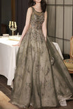 Elegant Plam Green Beaded Long Formal HZ0307