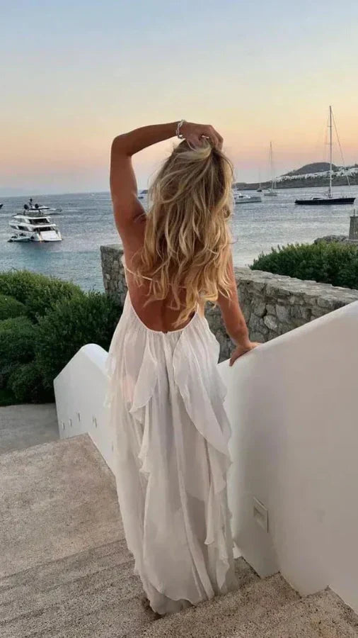 Elegant White Chiffon Party Dress Ruffle Women Prom HZ0307