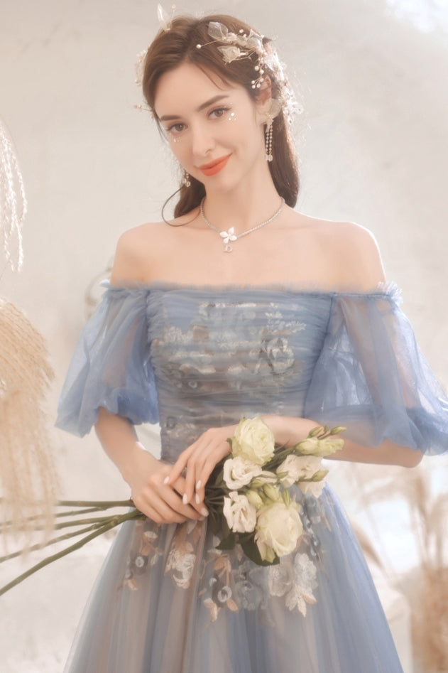 Fairy Blue Off the Shoulder Long Formal HZ0307