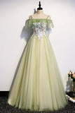 Fairy Off the Shoulder Green Floral Long Party HZ0307