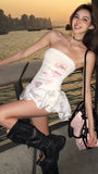 Fashion White Floral Mini Homecoming Dresses Strapless Short Prom HZ0307