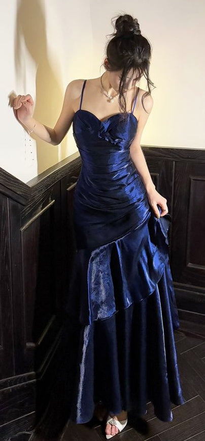 Burgundy Mermaid Prom Dress with Ruffles - Spaghetti Strap Evening HZ0307