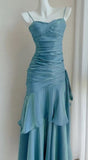 Burgundy Mermaid Prom Dress with Ruffles - Spaghetti Strap Evening HZ0307