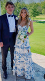 Floral Pattern Ruffle Dress, Senior Prom Dresses HZ0307