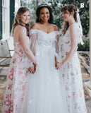 Floral Sheath Long Bridesmaid Dresses, HZ0307