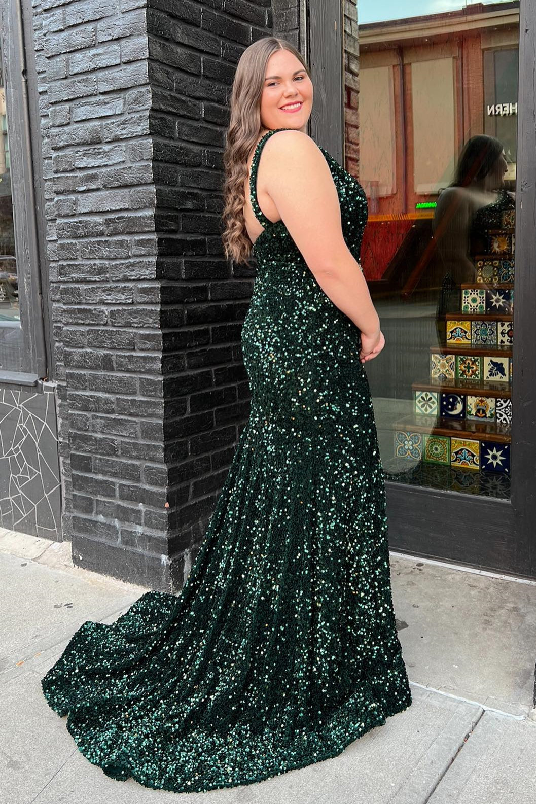 Fuchsia Sequin One Shoulder Mermaid Long Prom Dress with HZ0307