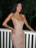 Glitter Champagne Sheath Prom Dress, Sexy See Through Party Dress, HZ0307