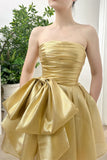 Gold Strapless A-Line Organza Homecoming Dresses, HZ0307