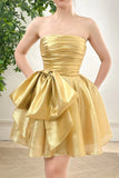 Gold Strapless A-Line Organza Homecoming Dresses, HZ0307