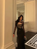 Gorgeous Mermaid Black Lace Date Night Dress Long Prom Dresses Birthday Outfits, HZ0307