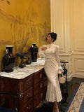 Gorgeous Mermaid High Neckline Ivory Satin Date Night Dress Prom Dresses Birthday Outfits , HZ0307