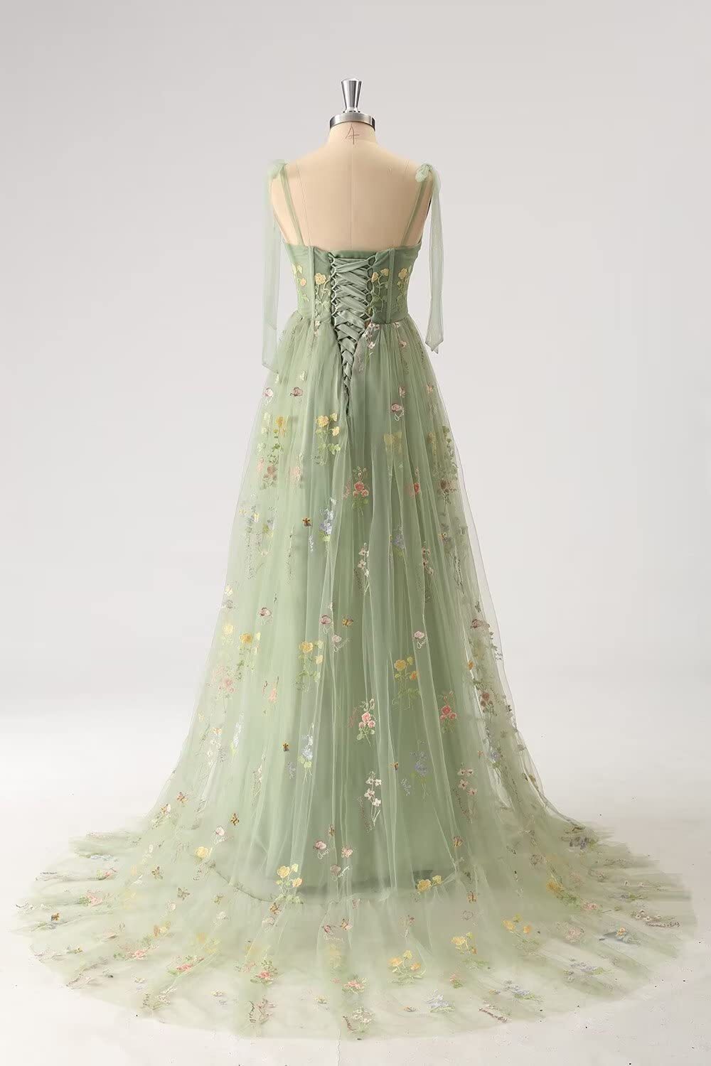 Green Floral A-line Long Formal Dress with HZ0307
