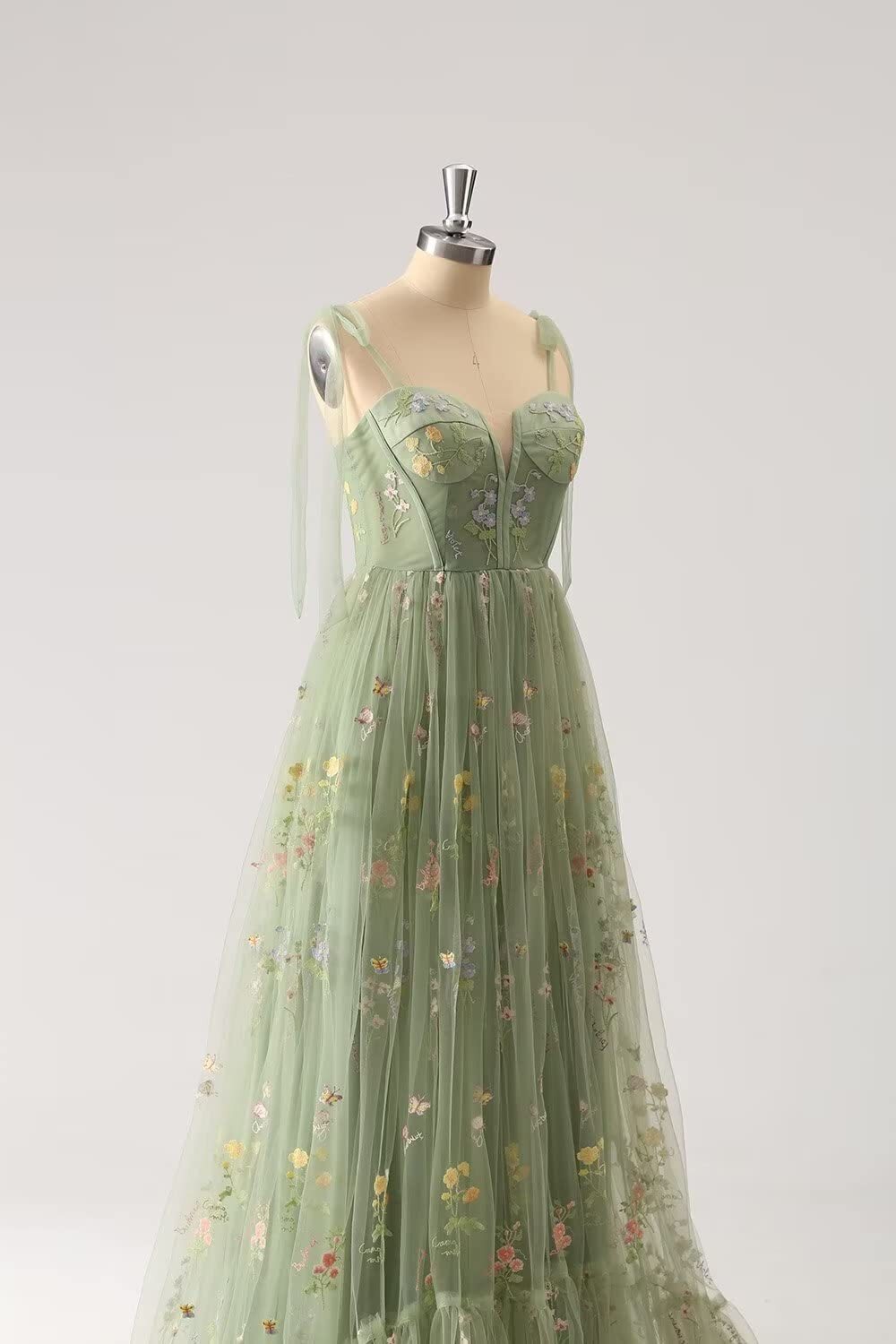 Green Floral A-line Long Formal Dress with HZ0307