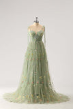 Green Floral A-line Long Formal Dress with HZ0307