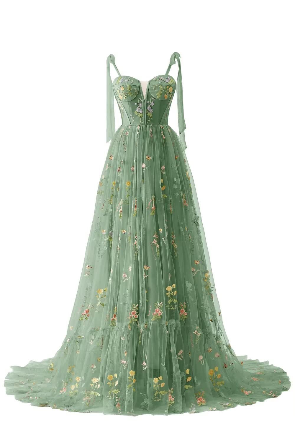 Green Floral A-line Long Formal Dress with HZ0307