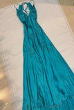 Green Mermaid V Neck Appliques Satin Open Back Long Prom Dress HZ0307