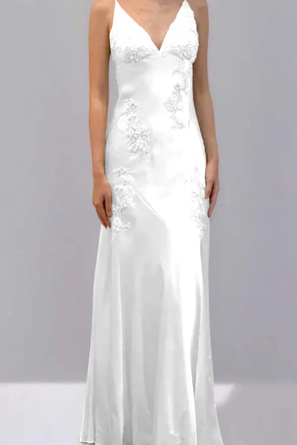 Green Mermaid V Neck Appliques Satin Open Back Long Prom Dress HZ0307